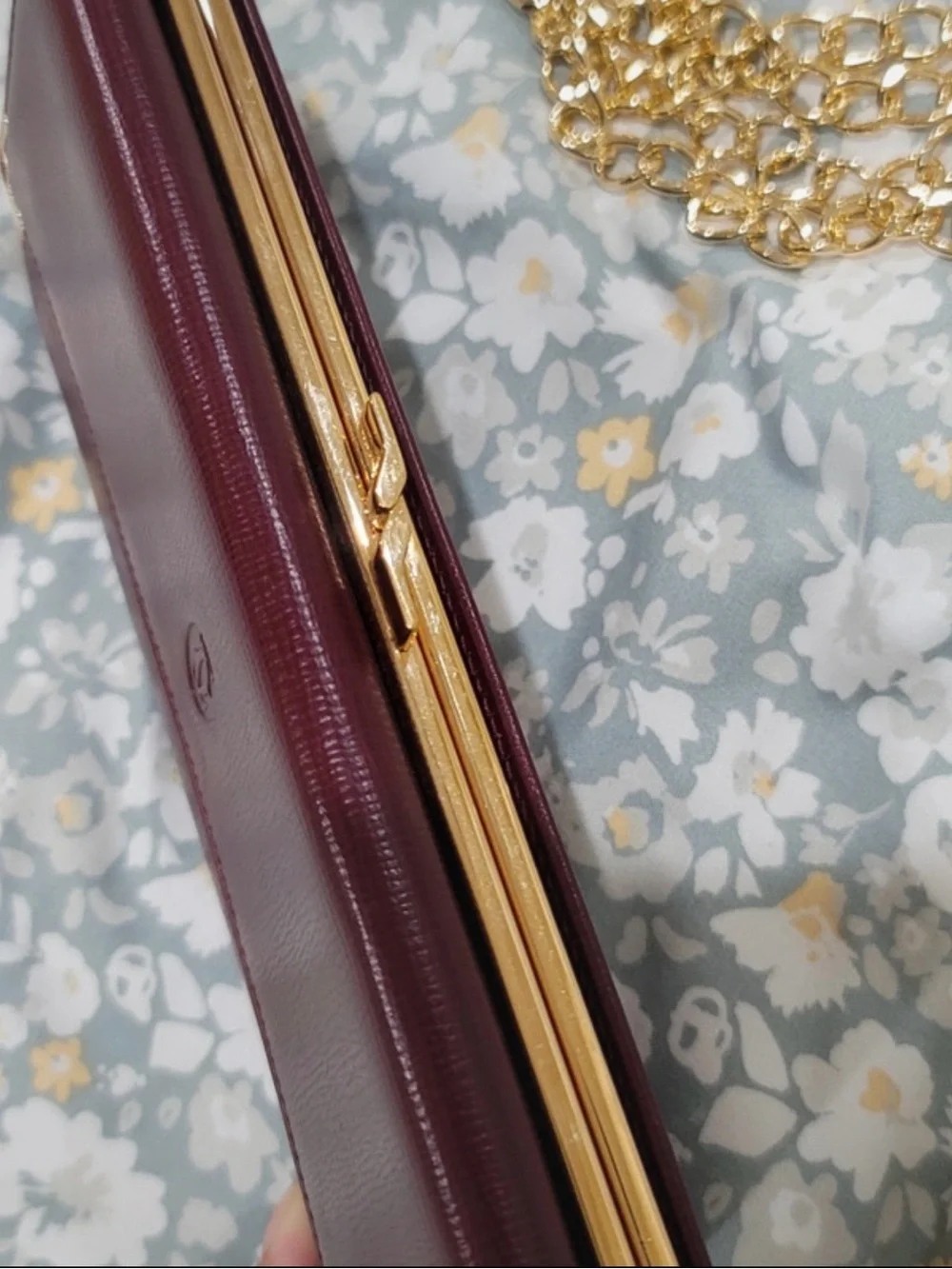 Cartier Burgundy Leather Chain Shoulder Bag with Gold Hardware